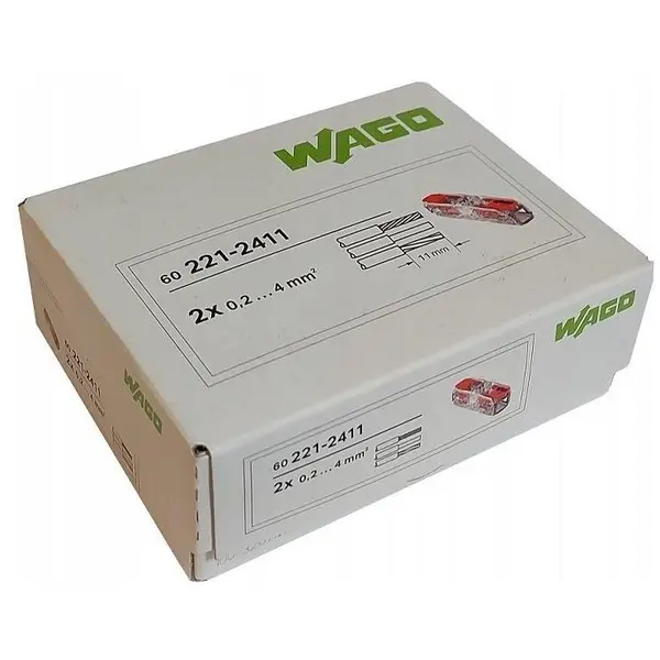 Cutie 60 de bucati cleme cu maneta 4mm2, 2pini, max 32A Wago 221-2411