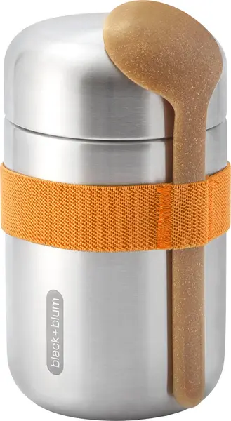 Cutie alimentară cu pereți dubli Black+Blum - Oțel și fibră de lemn, 400 ml, portocaliu