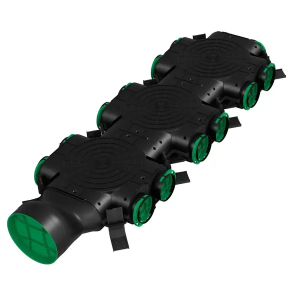 - Cutie de distributie cu racord lateral Ø160 / 14xØ75 Awenta, Negru