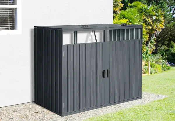 Cutie de gunoi metalică L cu 2 boxe BS-MK2 - 80 x 160 x 122 cm antracit - Default Title