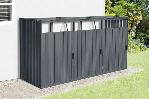 Cutie de gunoi metalică XL cu 3 boxe BS-MK3 - 80 x 240 x 122 cm antracit - Default Title