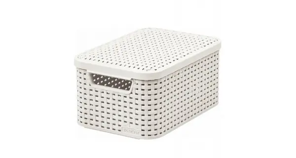 Cutie depozitare cu manere 18L (M) rattan alb cu capac