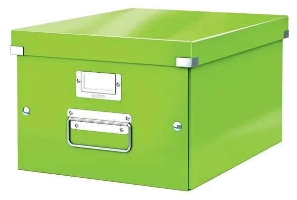 Cutie depozitare Leitz WOW Click & Store, carton laminat, partial reciclat, pliabila, cu capac si maner, 28x20x37 cm, verde Cutie depozitare Leitz WOW Click & Store, carton laminat, partial reciclat, pliabila, cu capac si maner, 28x20x37 cm, verd