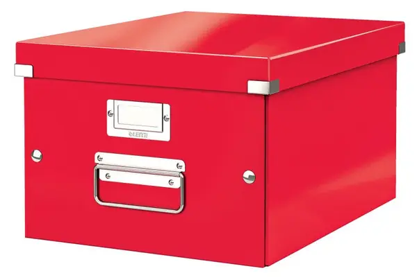 Cutie depozitare Leitz WOW Click & Store, carton laminat, partial reciclat, pliabila, cu capac si maner, 28x20x37 cm, rosu Cutie depozitare Leitz WOW Click & Store, carton laminat, partial reciclat, pliabila, cu capac si maner, 28x20x37 cm, rosu
