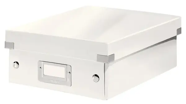 Cutie depozitare Leitz WOW Click & Store Organizer, carton laminat, partial reciclat, cu capac, 22x10x28 cm, alb Cutie depozitare Leitz WOW Click & Store Organizer, carton laminat, partial reciclat, cu capac, 22x10x28 cm, alb