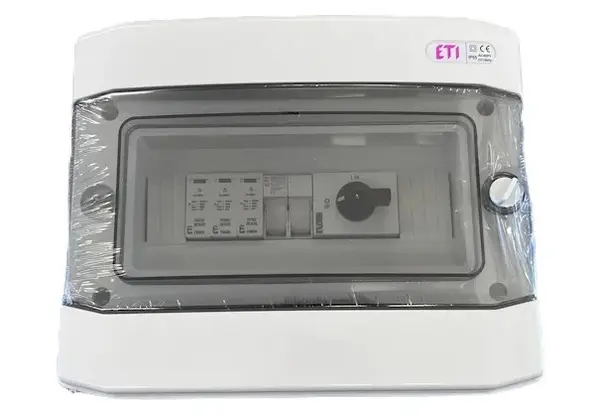 Cutie distributie asamblata PV ETI, 1 intrare, 1100V DC, 16A, 12 module, Tablou electric RFVE1100/12-DC1/1-16-EMT2-VRO