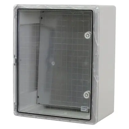 Cutie distributie IP65 din ABS gri, usa transparenta, placa metalica, 400x500x240 mm Plastim PP3017