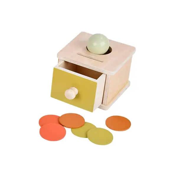 Cutie Montessori din lemn cu bile si jetoane pentru sortare si coordonare