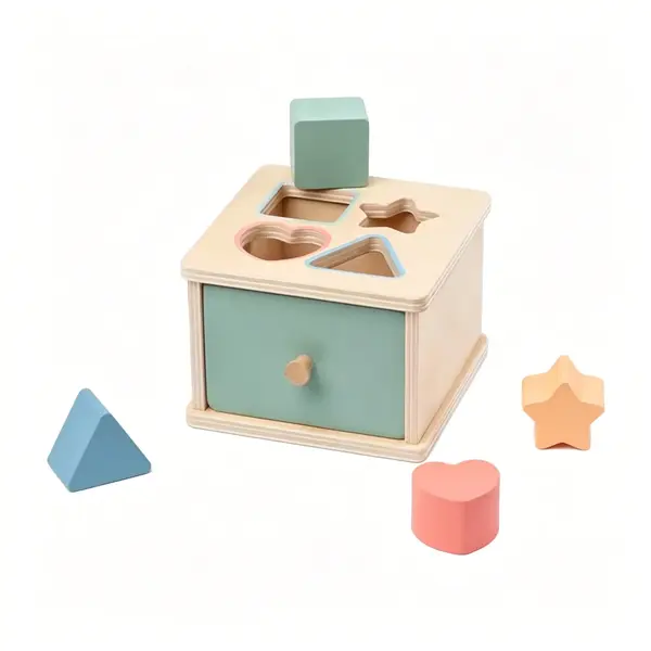 Cutie Montessori din lemn cu sortare forme geometrice si sertar