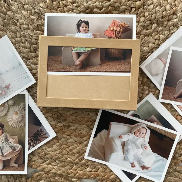 Cutie pentru fotografii, ramă foto bebe, Bej, Catifea, TWINDECO Beige Velvet Dream Box