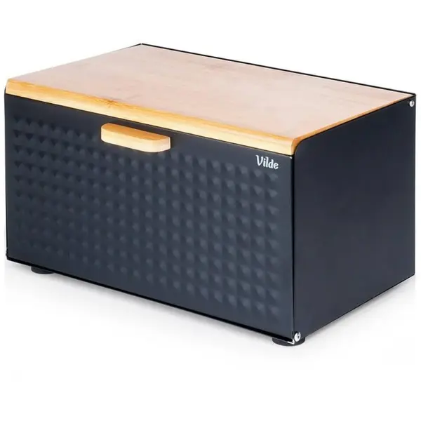 Cutie pentru Paine, Metal-Lemn, cu Capac Dublu, 35.5 x 22 x 20.5 cm, Neagra, Vilde