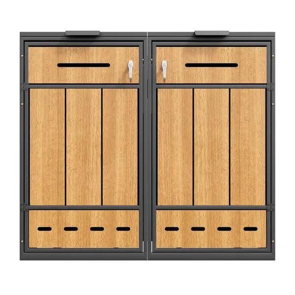 Cutie pentru pubele cu orificii de ventilație, pentru 2x 120–240 l și potrivită pentru exterior, 132x84,5x118 cm, Gri+Culoare naturală