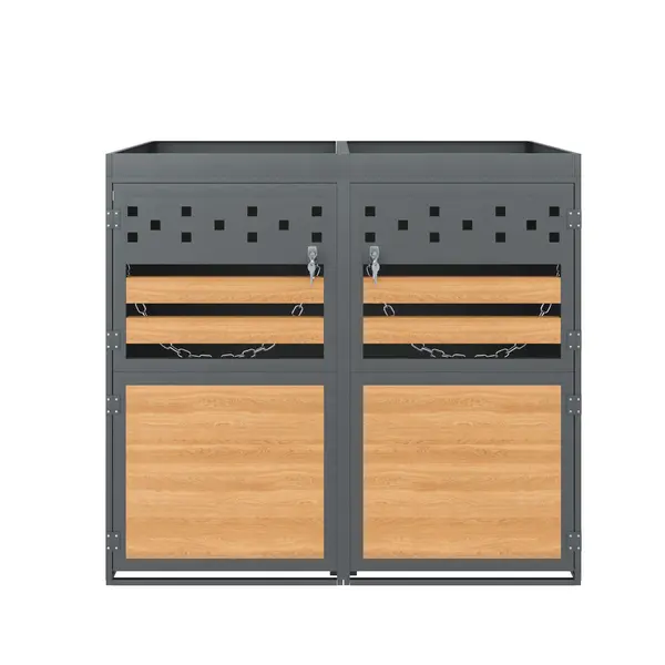 Cutie pentru pubele set de 2 cu acoperiș pentru plante, 132x80x125 cm, Culoare naturală
