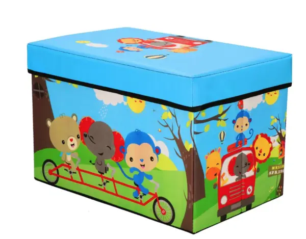 Cutie pliabila pentru depozitare tip taburet ALBASTRA 48x31x31 cm cu ANIMALE dreptunghiulara