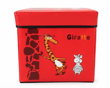 Cutie pliabila pentru depozitare tip taburet cu GIRAFA 30x30x30 cm ROSIE patrata