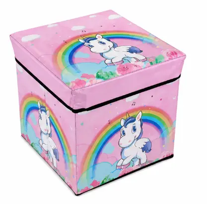 Cutie pliabila pentru depozitare tip taburet cu UNICORN 30x30x30 cm ROZ patrata