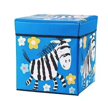 Cutie pliabila pentru depozitare tip taburet cu ZEBRA 30x30x30 cm ALBASTRA patrata