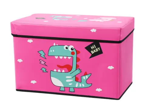 Cutie pliabila pentru depozitare tip taburet ROZ 48x31x31 cm cu DINOZAUR dreptunghiulara
