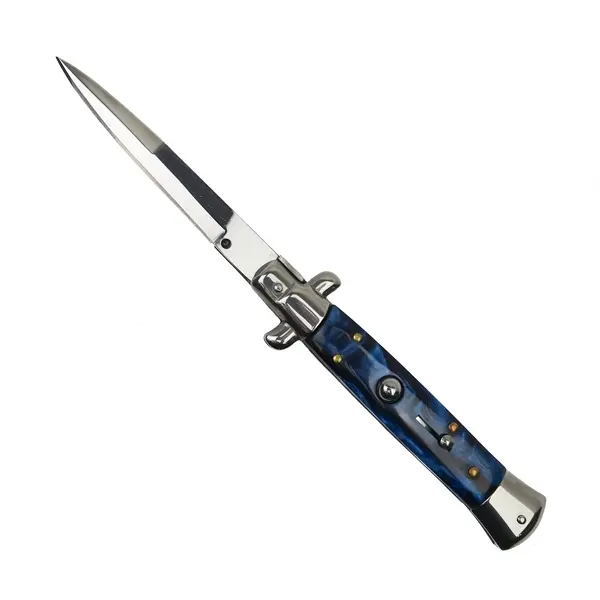 Cutit automat Blue Marble, lama stiletto, 33 cm, albastru