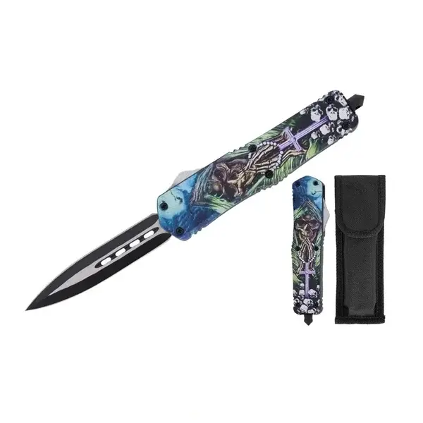 Cutit automat cu arc, DEPOX , lama dubla tip pumnal, husa cordura, 23 cm
