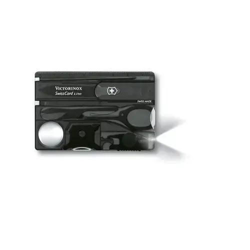 Cutit de buzunar elvetian, Victorinox, SwissCard Lite, Onyx, 0.7333.T3, 13 functii, 85 mm x 54,5 mm x 4,5 mm, Negru/Transparent