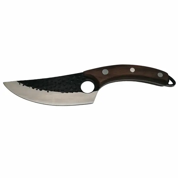 Cutit de macelarie DEPOX , lucrat manual, maner lemn, 27 cm, maro, teaca piele inclusa