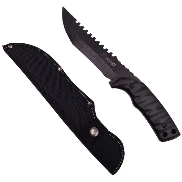 Cutit de vanatoare DEPOX , Hazard Blade, negru 31 cm, teaca inclusa