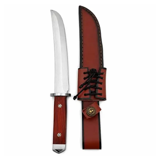 Cutit de vanatoare, DEPOX , teaca piele, maner lemn, 35 cm