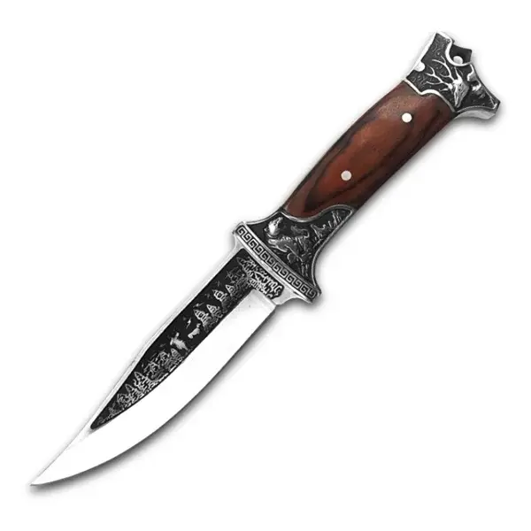 Cutit de vanatoare, design gravat, maner lemn, 28 cm, maro