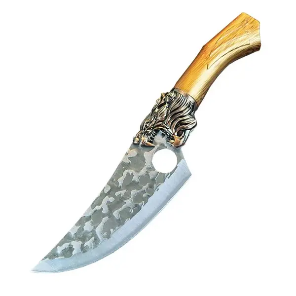 Cutit japonez de bucatarie DEPOX , Tiger Claw, 29 cm, maro, teaca piele ecologica
