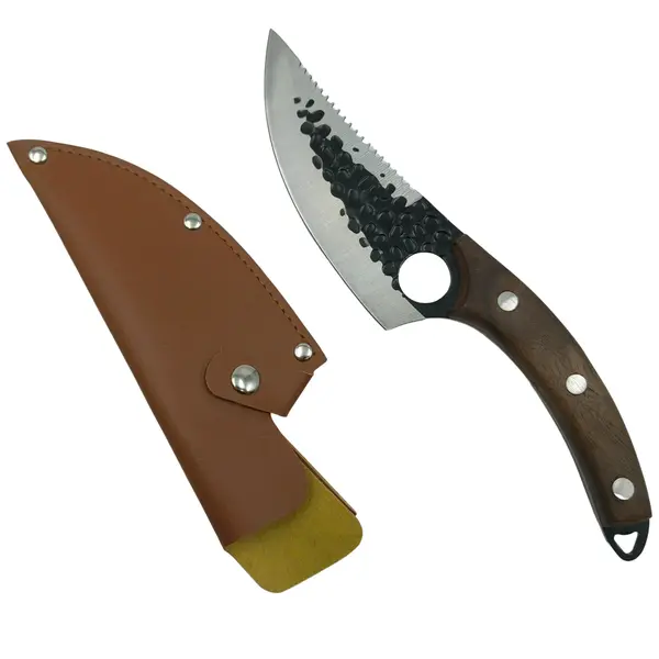 Cutit japonez lucrat manual DEPOX , Shuryō, 27.5 cm, maro, teaca piele naturala