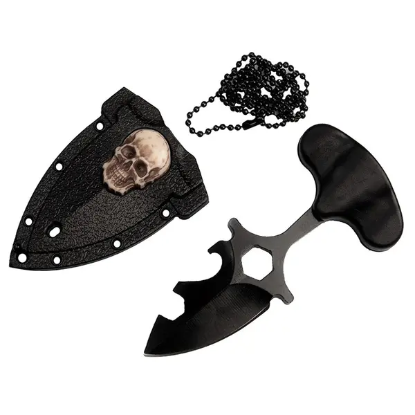 Cutit tactic de camping DEPOX , Broken Death, 8 cm, negru, teaca inclusa