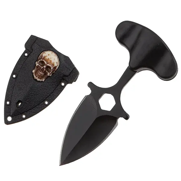 Cutit tactic de camping DEPOX , Death Valley, 8 cm, negru, teaca inclusa