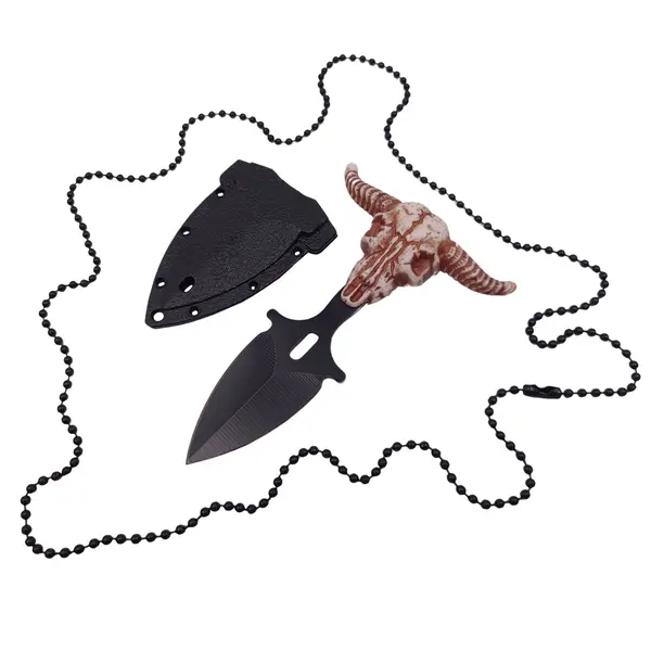 Cutit tactic de vanatoare DEPOX , Death Valley, 8.5 cm, negru, teaca cu lant inclusa