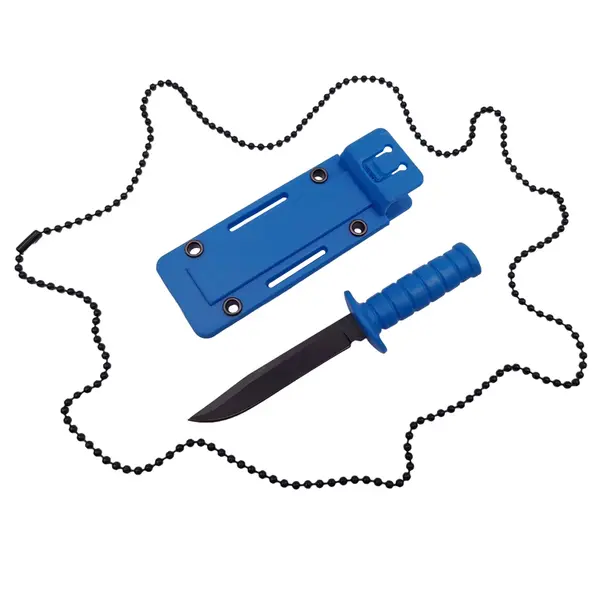 Cutit tactic de vanatoare DEPOX , Military Convoy, 10 cm, teaca cu lant inclusa, albastru