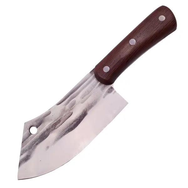 Cutitul bucatarului DEPOX , lucrat manual, Japan Tamashi, 25 cm, otel inoxidabil, 220 g, maro, teaca piele inclusa
