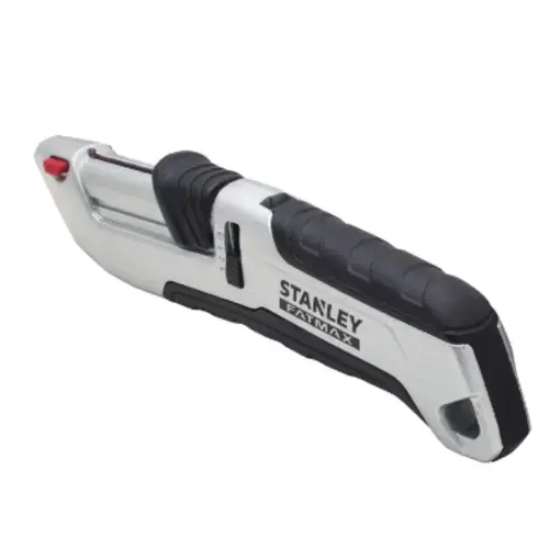 Cutter metalic Stanley glisant cu maner de cauciuc, negru cu gri