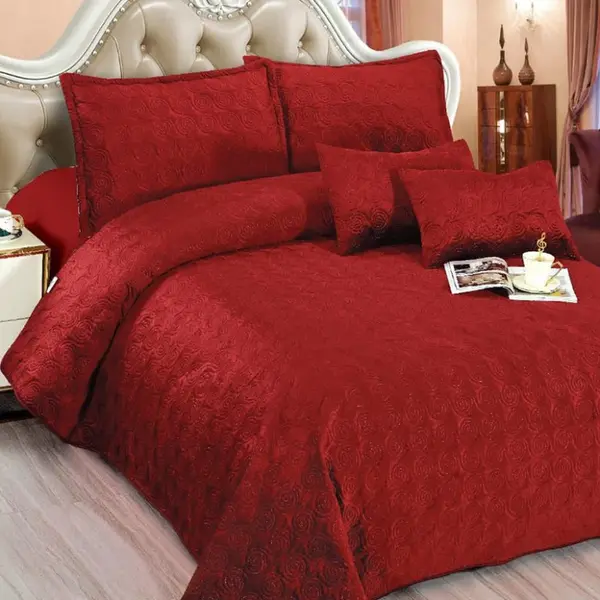 Cuvertura Matlasata 5 Piese Samet Bordo, 220x240 cm (Catifea)
