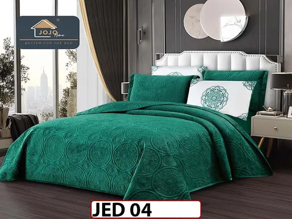 Cuvertura pat dublu, 5 piese, Catifea Luxury Matlasata, JED 04