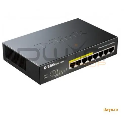 D-Link D-Link, Switch Desktop 8 porturi Gigabit, 4 porturi PoE 802.3af, PoE Budget 52W, Capacity 16Gbps, me