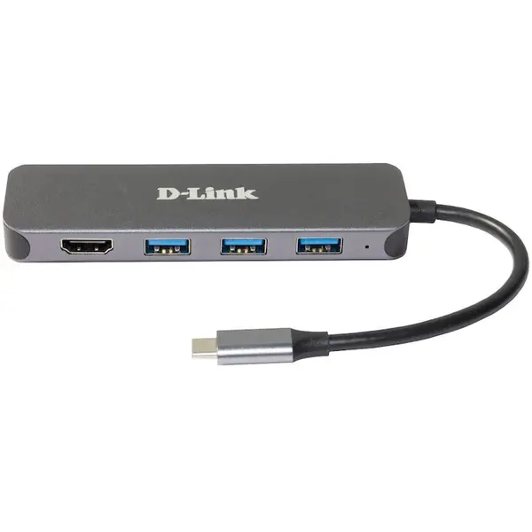 D-Link HUB extern D-Link DUB-2333, Porturi 3x SuperSpeed USB 3.0,1xUSB-C with data sync &, PD-60W, 1xHDMI 4k, Dual-Slot SD/microSD/SDHC/SDXC, Argintiu DUB-2333
