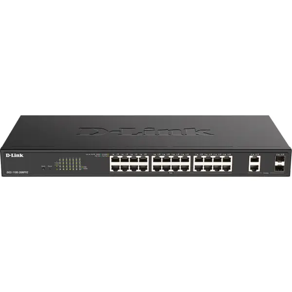 D-Link Switch D-Link, 24 porturi Gigabit PoE+, 2 porturi SFP, Managed, Buget PoE 370W