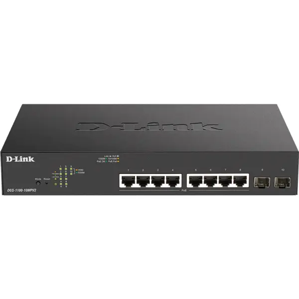 D-Link Switch D-Link DGS-1100-10MPV2/E, Managed, 8x PoE+ Gigabit, 2x SFP, 130W PoE