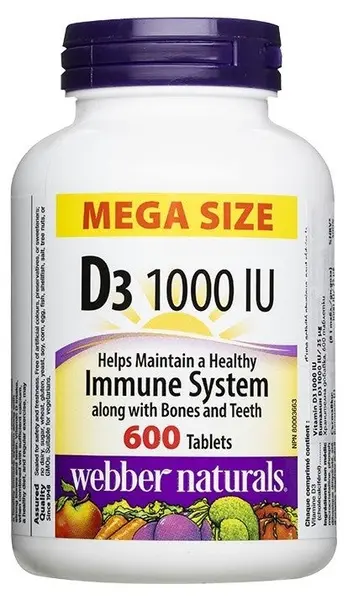 D3, 1000 UI, 600 comprimate, Webber Naturals