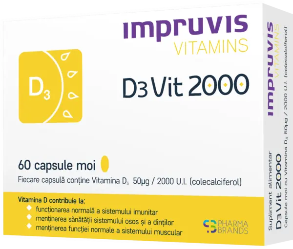 D3vit 2000 cu vitamina D3 2000 U.I., 60 capsule moi, Pharma Brands