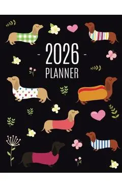 Dachshund Planner 2026: Funny Dog Monthly Agenda January-December Organizer (12 Months) Cute Puppy Scheduler with Flowers & Pretty Pink Hearts - Happy Oak Tree Press