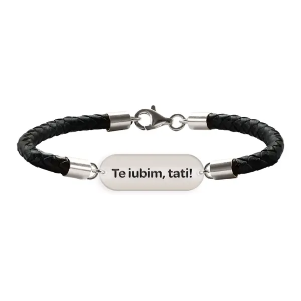 Dad - Bratara personalizata premium din piele impletita si tablita din argint 925