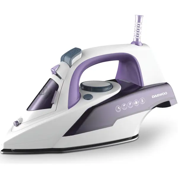 Daewoo Fier de calcat Daewoo DSI3000P, 2600 W, talpa ceramica, jet abur puternic 25 g/minut, abur vertical, auto curatare, anti picurare, anti calcar, capacitate rezervor 300 ml, Alb-Mov