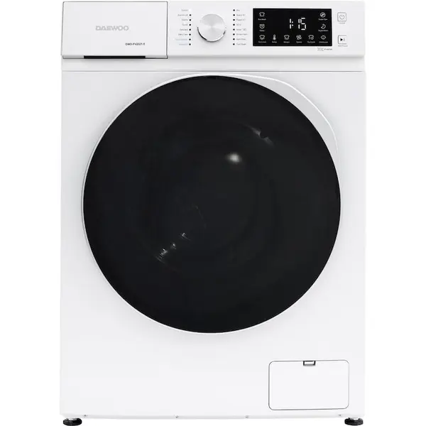 Daewoo Masina de spalat rufe Daewoo, 7 kg, motor inverter, 1200 rpm, clasa A-10%, 16 programne, butoane touch, usa dubla neagra (PC Cover), culoare Alb
