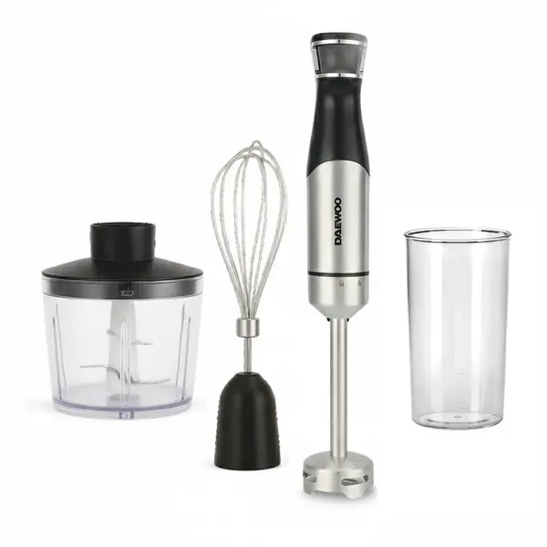 Daewoo Mixer vertical Daewoo DHB100X, putere 1000 W, tija detasabila din inox, 6 trepte de viteza, functie turbo, lama din inox, accesorii: tel, tocator, pahar gradat, Inox